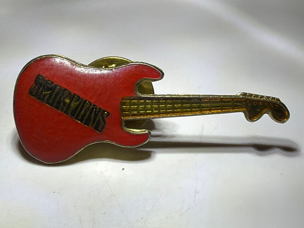 Vintage 1970s 80s Scorpions Guitar Enamel Lapel Pin Rock Band Hat Jacket Pin